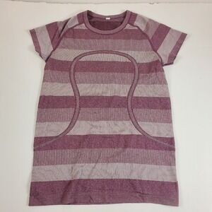 Lululemon Women's Swiftly Tech Short Sleeve Shirt  Size 10 Purple Striped flaws